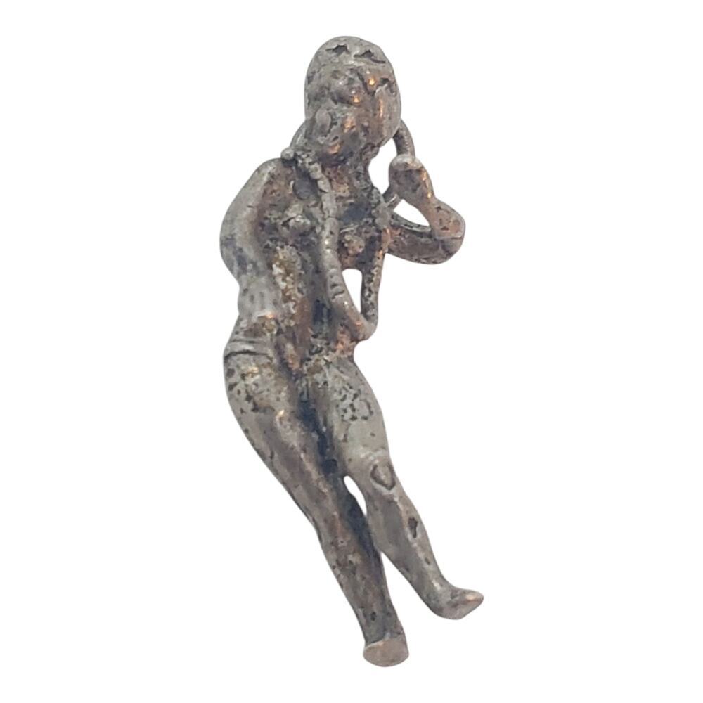 Girl Dancing at Beach in Lei Sterling Silver Charm 1950s 3D Miniature Pendant